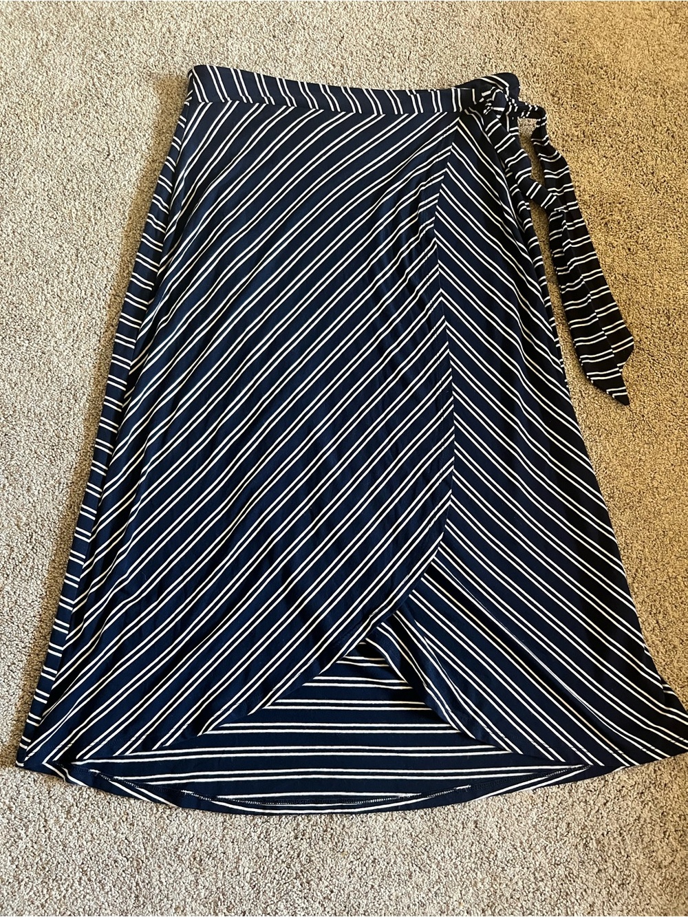 Adrienne Vittadini Striped Nautical Business Work Navy Wrap Skirt Navy/White M